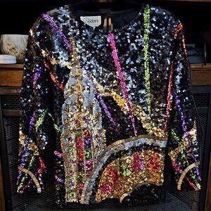 Vintage 80s/90s black Sequin Chrysler Building Blouse
